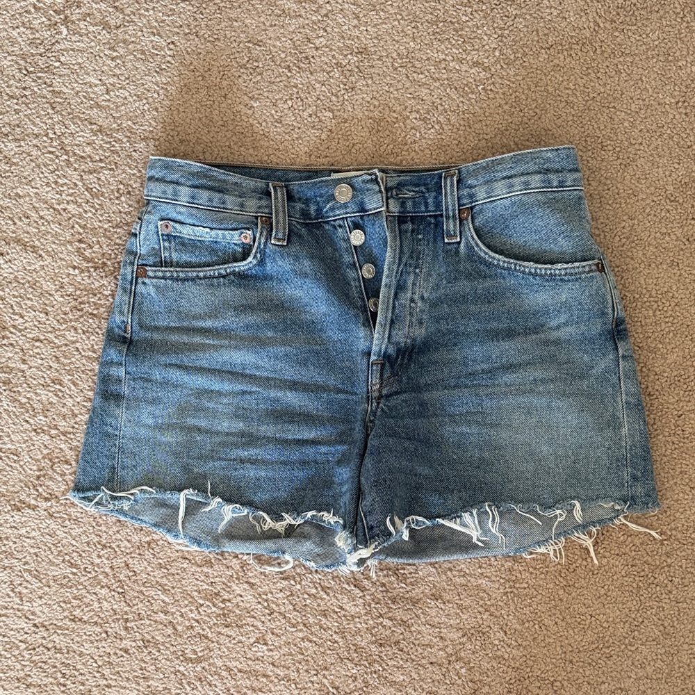 Agolde Blue Denim Cutoff Shorts